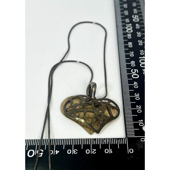 VTG Modernist Sterling Silver Filigree HEART PENDANT w/ Brass Accents NECKLACE - Picture 15 of 16